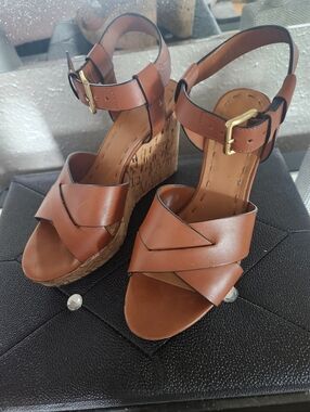Tahari Classic Brown Wedge Sandals with Ankle Strap